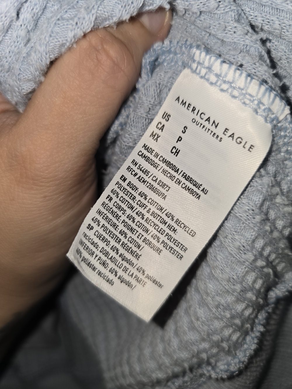 American Eagle Outfitters Light Blue V-Neck Waffle Sweater - Picture 4 of 5